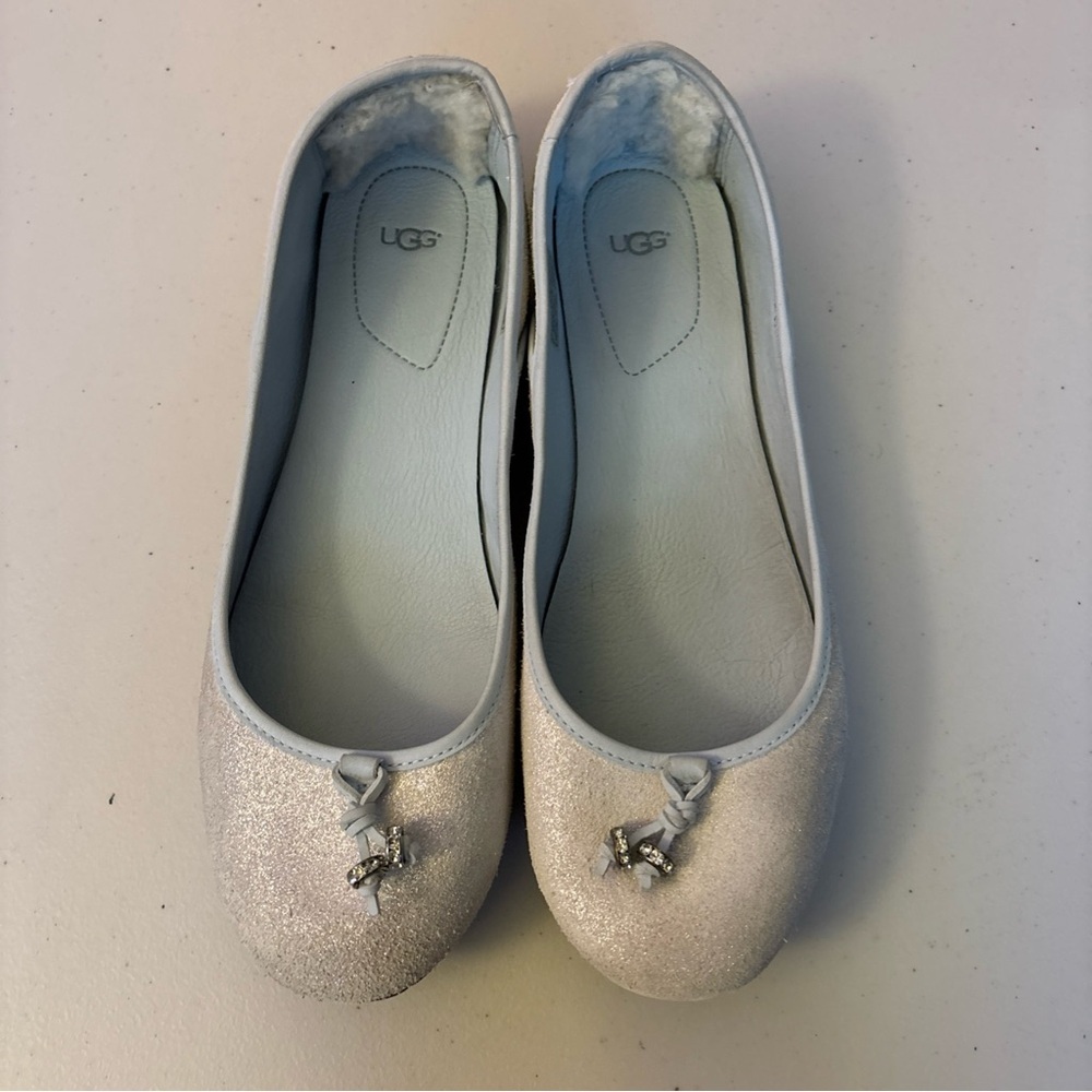 UGG  flat shoes women ballet light blue shine leather Sz# 9.5 NWOT